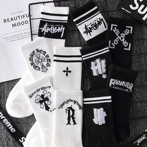 White Crew <b>Socks</b> With Letter Logo Cotton Breathable Daily Casual <b>Socks</b> For Adults Summer Style - Product Image 2