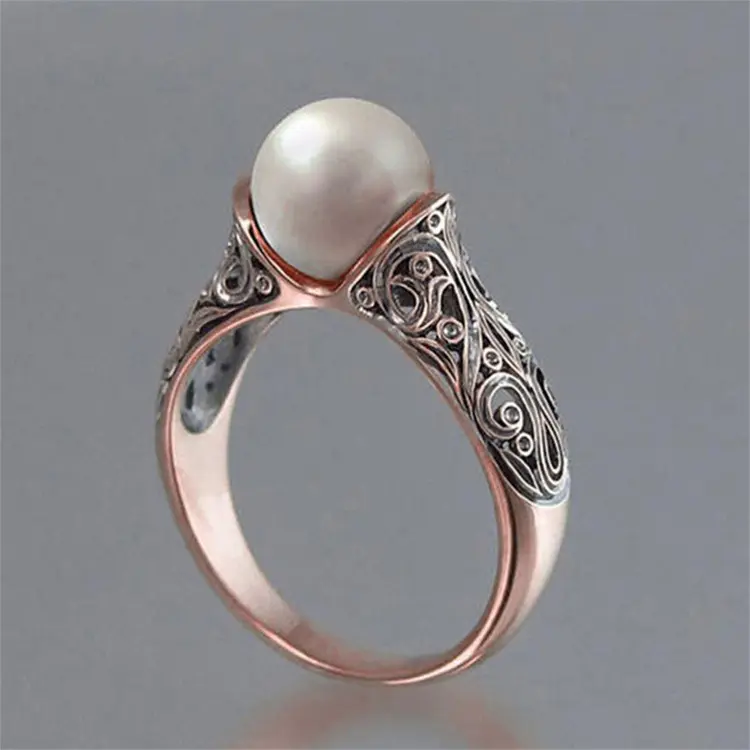 Dilek sıcak satış yeni stil yapay ABS inci nişan yüzüğü 14k altın kaplama Vintage gümüş takı kadınlar için