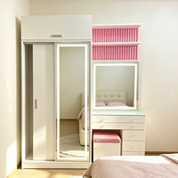 Ensemble coiffeuse et armoire, armoire coulissante avec miroir pleine longueur LED, table de maquillage avec tabouret et tiroirs