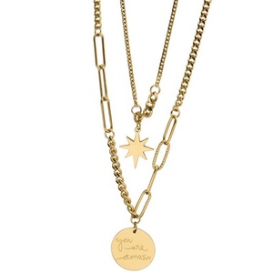 <span class=keywords><strong>Collier</strong></span> ras de cou multi-rangs en acier inoxydable 316l gravé à la mode, <span class=keywords><strong>plaque</strong></span> de nom personnalisée bon marché - Product Image 1