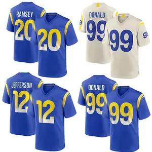 2021缝制美式足球球衣 #5 Jalen Ramsey #9 Matthew Stafford #10 Cooper Kupp #99 Aaron Donald男子制服衬衫