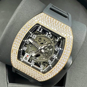 Reloj Automático Esqueleto de Alta Calidad con Incrustaciones de Diamantes en Oro Rosa y Correa de Goma Naranja - Product Image 6