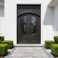 Porte d'entrée moderne à double battant en verre, en fer noir, de style français, contemporaine, pour maison résidentielle