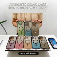 Étui souple en TPU transparent magnétique électro-plaqué à la mode, design peinture à l'huile pour 17/16/15/14/Plus/13/12/11 Pro Max