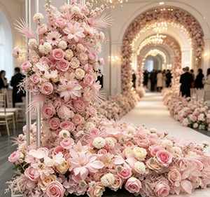 OFFERTA SPECIALE Decorazione per Matrimoni, Parete Floreale 3D Arrotolabile, Sfondo con Rose <span class=keywords><strong>Rosa</strong></span> per Cerimonie Nuziali - Product Image 4