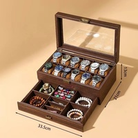 Couleur personnalisée Deluxe Boîte de rangement pour montre en bois à 12 emplacements Double boîtier de montre en bois Rectangle Étui à bijoux en cuir moderne Lunettes de vue