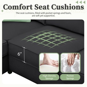 <b>Convertible</b> Modular Sectional <b>Sofa</b> Set 7 Seats L-Shaped Fabric Ottoman with Corner Couch 3 Pillows for Hotel Living Room - Product Image 5