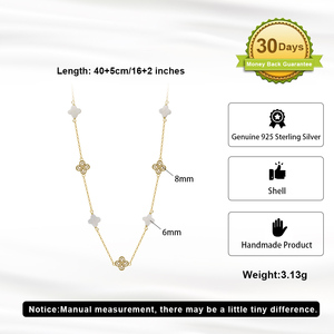 RINNTIN GMN60 Collana da Donna con Ciondolo Quadrifoglio in Argento Sterling 925 e Perla di Conchiglia, Gioiello Placcato Oro 14K - Product Image 3