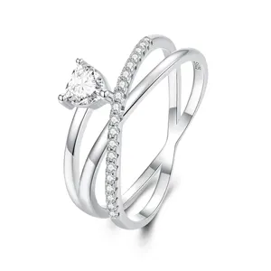 Diamond Heart Gemstone Finger Rings for Girls CZ Zircon 925 Sterling Silver Women Wedding Geometric Rings Jewelry