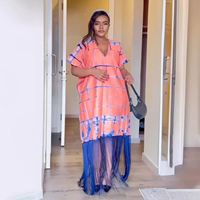 Robe longue kaftan en soie coréenne de qualité Hano pour femmes, style col en V, à franges, pour filles, grandes tailles, tenue décontractée d'été.