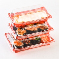 Boîte à sushi rouge personnalisée en usine, emballage en blister recyclable, livraison de nourriture de restaurant, conteneur à sushi jetable avec couvercles