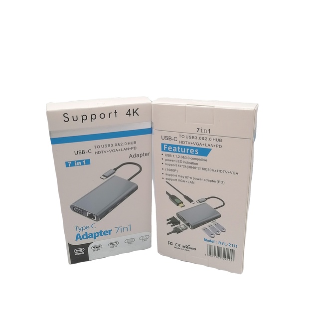 Factory Direct Sales Aluminum Seven-in-one Type-C Docking Station Usb C to Network Port VGA H DMI Hub3. 0 Docking Station