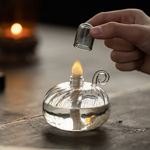 Lámpara de aceite de cristal redonda con asa, calentador de té para el hogar, lámpara de aceite de cristal nueva - Product Image 1
