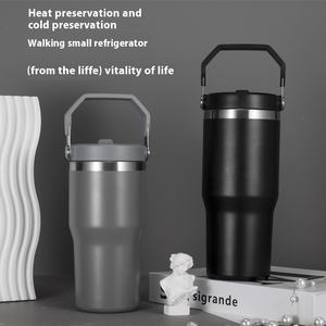 2025 double couche en acier inoxydable isolé écologique tasse froide Portable gobelet poignée d'aspiration paille grande capacité voyage - Product Image 4