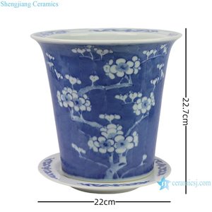 RXCS09-A-B-C fiore di prugna di ghiaccio bianco smaltato di colore blu scuro dipinto a mano <span class=keywords><strong>vaso</strong></span> per fioriera in ceramica di piccole dimensioni con piattino - Product Image 6