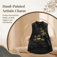 Gilet en soie Xiangyunsha peint à la main pour femme, coupe asymétrique, sans manches, style chinois moderne, ouvert sur le devant, pour superposition, vente en gros