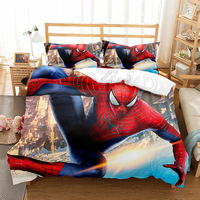 Parure de lit trois pièces personnalisée en fibre chimique imprimée numériquement, motif Spider-Man, écologique, 100 fils au pouce carré