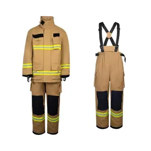 Marca personalizada EN469 NOMEX ARAMID trajes de extinción de incendios para bombero NFPA1971 Classic Khaki set tira reflectante