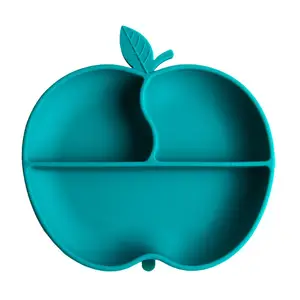 Vaisselle en silicone pour bébé en forme de pomme Aspiration antidérapante Assiette divisée en silicone de qualité alimentaire pour bébé