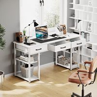 Meuble de bureau moderne, bureau d'ordinateur avec 3 tiroirs, bureau ergonomique de grande taille, table d'ordinateur blanche avec étagère de rangement