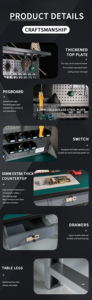 Banco de Trabajo Resistente de Acero Inoxidable con Panel Organizador de <span class=keywords><strong>Herramientas</strong></span>, Capacidad de Carga de 1000 kg, Aumenta la Productividad en el Taller de Garaje - Product Image 3