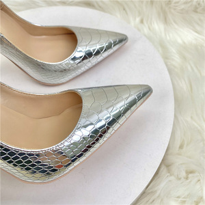Shiny <b>Silver</b> Women Pumps 8CM 10CM 12CM Fashion Pointed Toe Elegant Ladies Wedding Bride <b>Shoes</b> Snake Print Stilettos High Heels - Product Image 5