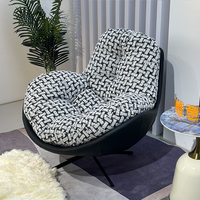 Fauteuil œuf moderne NKOL avec coussin en tissu bouclé et pieds en métal pour salon, gris à carreaux