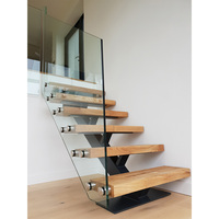 Luxus villa Innen Fertighaus LED-Beleuchtung Stahl Stringer Holztreppe einfache Treppe Design