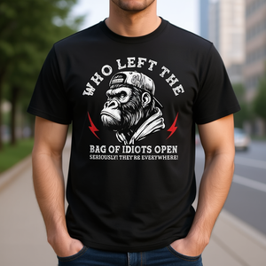 Camiseta negra con estampado gráfico para hombre Who Left The Bag Of Idiots - Product Image 3