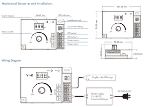Skydance V1-K 20A 1 채널 12V 24V 36V 48VDC 240W-960W 로타리 RF 2.4G 단일 컬러 <span class=keywords><strong>LED</strong></span> 컨트롤러, 디지털 숫자 디스플레이 - Product Image 5