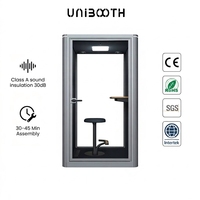 UNIBOOTH Cabine insonorisée robuste en aluminium 30 dB, ignifuge ISO 23351, à montage rapide, pour espace de coworking et studio, vente en gros