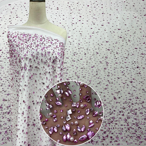 Sang Trọng Chất Lượng Cao Trắng Pha Lê Ren Vải Chất Lượng <span class=keywords><strong>Rhinestone</strong></span> Đính Cườm Lưới Cho Váy Cưới - Product Image 1