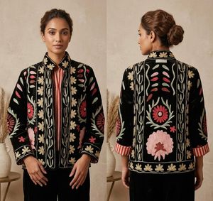 เสื้อเบลเซอร์กำมะหยี่ปักมือ คอปก แขนยาว ลายดอกไม้ เสื้อแจ็คเก็ตผู้หญิง บุผ้าฝ้าย ราคาขายส่ง - Product Image 4
