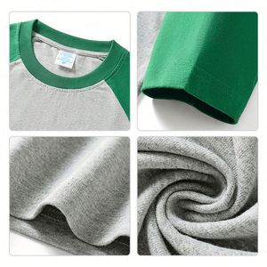 Wholesale Customized Two Color Splicing Blank High Quality Long Sleeve Unisex Trendy 100% Cotton T-shirt - Product Image 4