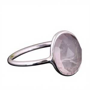 Minimalist Trendy 925 Sterling Silver <b>Ring</b> with Rose Quartz Gemstone Bezel Setting Unisex Everyday Wear Wedding <b>Fine</b> Jewelry - Product Image 1