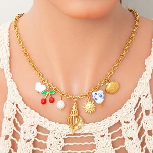 Collar con colgante de estrella de mar en espiral hecho a mano para mujer, de acero inoxidable con oro de 18K, y pendientes azules estilo China-Chic para fiestas - DIY - Product Image 3