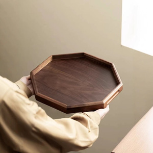 Solid Wood Octagonal <b>Tea</b> <b>Tray</b> Walnut Color Serving Platter For Coffee <b>Tea</b> Fruit Snack Household Use - Product Image 1