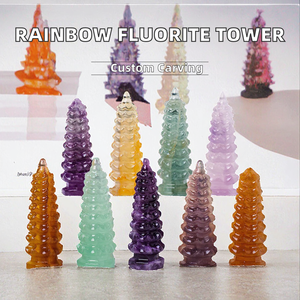 Torre de Cristal de Fluorita Tallada con Temática de Amor, Coleccionable, Grabada, Ecológica, de Resina, Púrpura, Verde, Arcoíris - Product Image 2
