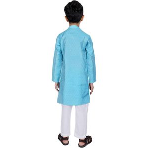 Boys Sky Blue Rayon Kurta Set Full Sleeve| Traditional Ethnic Indian Pakistani Style <b>Wedding</b> Festival Wear Casual Outfit <b>for</b> Kid - Product Image 4