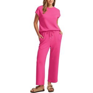 Ensemble deux pièces d'été pour femme FOXA : haut à manches courtes et pantalon large court, tenue décontractée pour la plage et les vacances, respirant et tricoté - Product Image 2