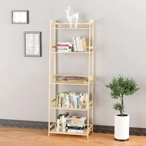 Bookshelf  Black Book Shelf  Ladder Bookcase  5 Tier Tall Book case for Bedroom  Living Room  Office Bamboo 