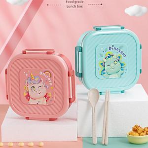 Boîte à lunch Bento 1000 ml, étanche, motif dessin animé, en acier inoxydable 201, 2 compartiments, avec couverts, pour enfants, école, bureau - Product Image 6