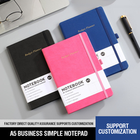 Cahier d'école à bracelet en cuir PU avec ligne horizontale blanche ivoire à l'intérieur du bloc-notes de bureau Macaron