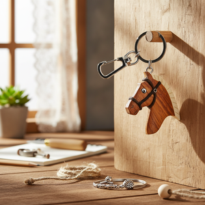 Portachiavi in legno a forma di cavallo, ornamento senza scatola - Product Image 3