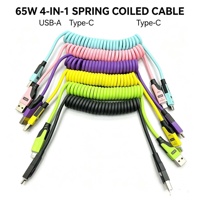 Câble de données rétractable 4-en-1 en alliage à charge ultra-rapide 65W Spring PD pour téléphone portable, compatible avec [marques] et DaoWang