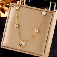 Collar con Colgante de Acero Inoxidable Chapado en Oro de 18K al por Mayor, Diseño de Mariposa y Corazón en Capas, Joyería de Moda para Mujer, Regalo para Fiestas