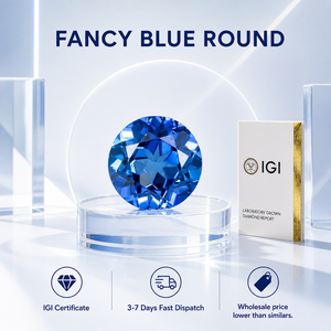 เพชรบลูไดมอนด์ทรงกลมขนาด 1-10 กะรัต ผลิตในห้องปฏิบัติการ รับรองโดย IGI GIA ความสะอาดระดับ VVS เพชรเม็ดเดี่ยวสำหรับทำเครื่องประดับ CVD ขายส่ง - Product Image 1