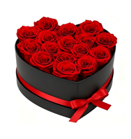 Boîte cadeau en forme de cœur avec 16 roses éternelles, rose éternelle, cadeau de la Saint-Valentin pour petite amie, épouse, arrangement floral romantique