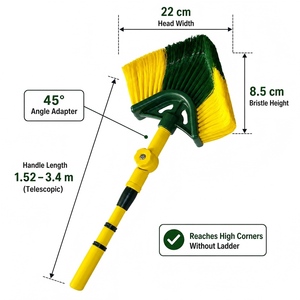 <span class=keywords><strong>Balai</strong></span> <span class=keywords><strong>télescopique</strong></span> courbé à poils doux et manche métallique pour patio, allée, toit - Nettoyage extérieur robuste - Feuilles humides, mousse, pierres - Product Image 3