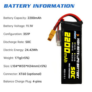 Ponfly 2200mAh 50c 11.1V 3S <span class=keywords><strong>RC</strong></span> Đua Xe thuyền Lipo có thể sạc lại pin 2200mAh 2S 4S 6S 7.4V 14.8V 22.2V Li-polymer pin - Product Image 3